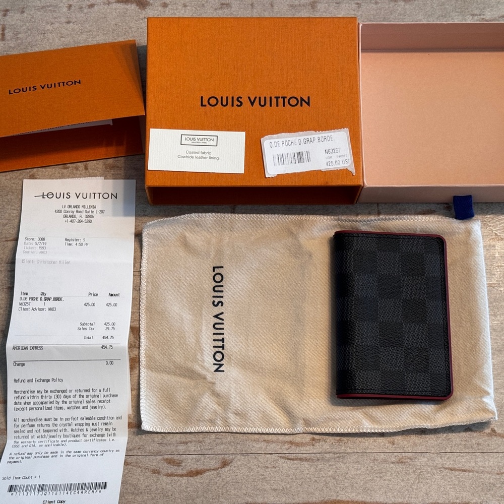 Louis Vuitton Pocket Organizer Damier Graphite Bordeaux leather N63257